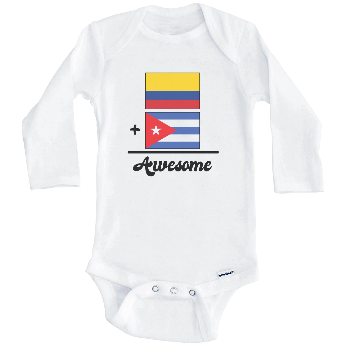 Colombia Plus Cuba Equals Awesome Cute Colombian Cuban Flags One Piece Baby Bodysuit (Long Sleeves)
