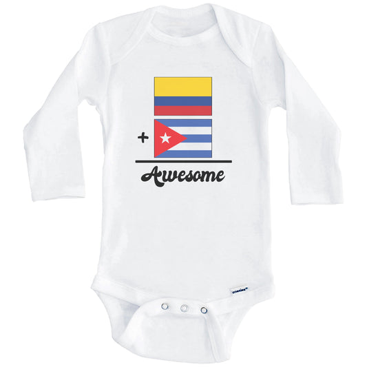 Colombia Plus Cuba Equals Awesome Cute Colombian Cuban Flags One Piece Baby Bodysuit (Long Sleeves)