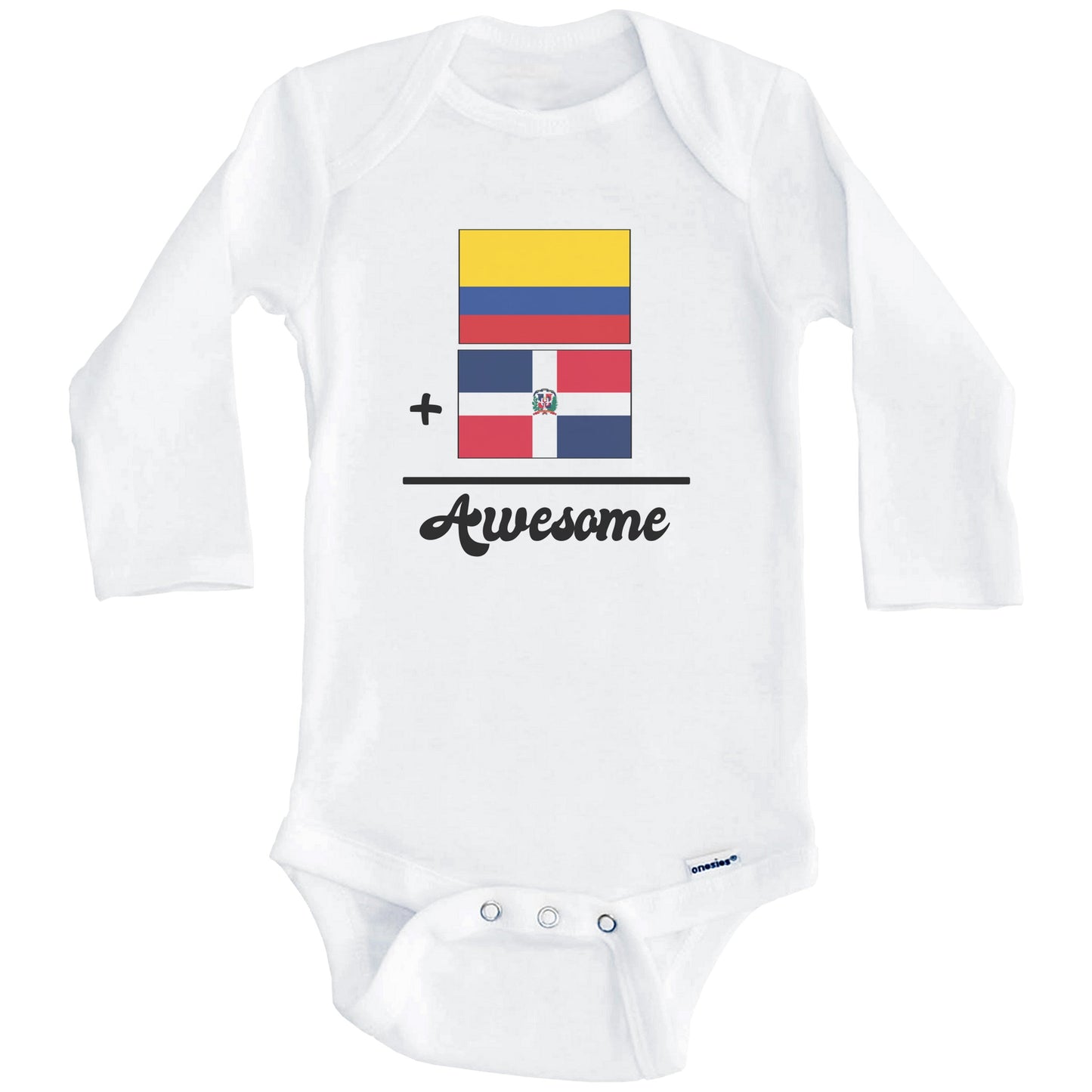 Colombia Plus Dominican Republic Equals Awesome Cute Colombian Dominican Flags One Piece Baby Bodysuit (Long Sleeves)