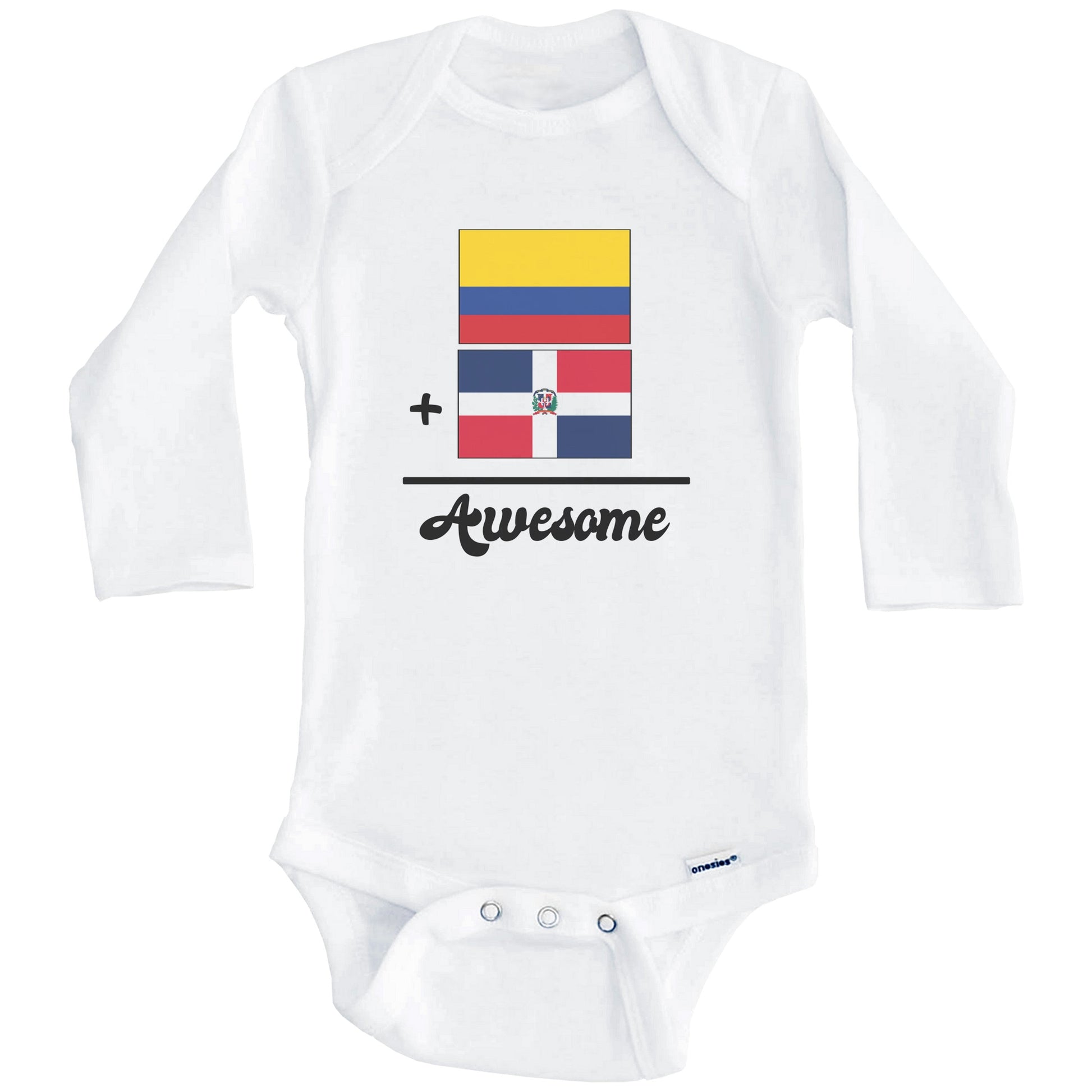 Colombia Plus Dominican Republic Equals Awesome Cute Colombian Dominican Flags One Piece Baby Bodysuit (Long Sleeves)