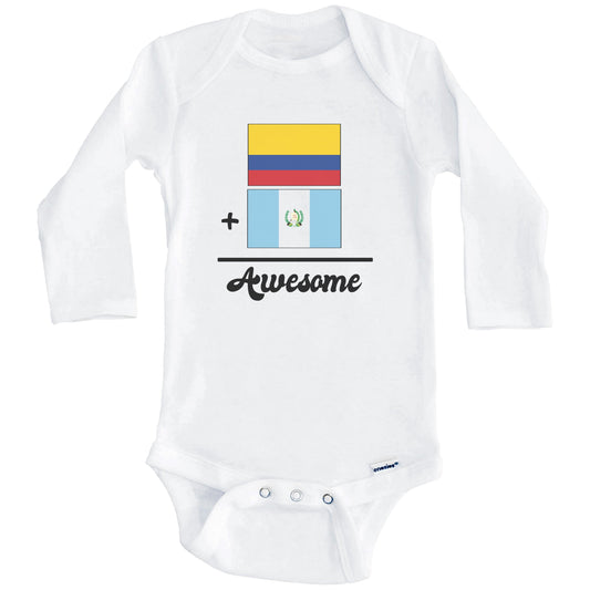 Colombia Plus Guatemala Equals Awesome Cute Colombian Guatemalan Flags One Piece Baby Bodysuit (Long Sleeves)