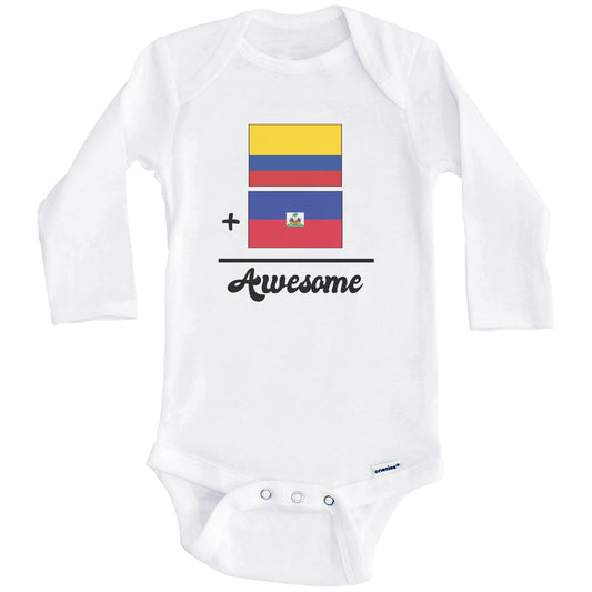 Colombia Plus Haiti Equals Awesome Cute Colombian Haitian Flags One Piece Baby Bodysuit (Long Sleeves)
