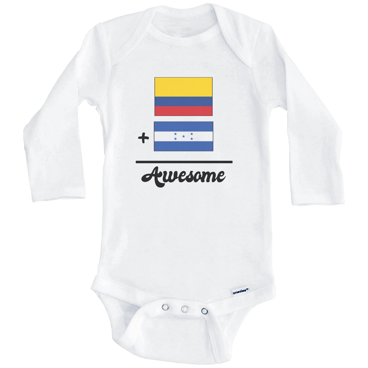 Colombia Plus Honduras Equals Awesome Cute Colombian Honduran Flags One Piece Baby Bodysuit (Long Sleeves)