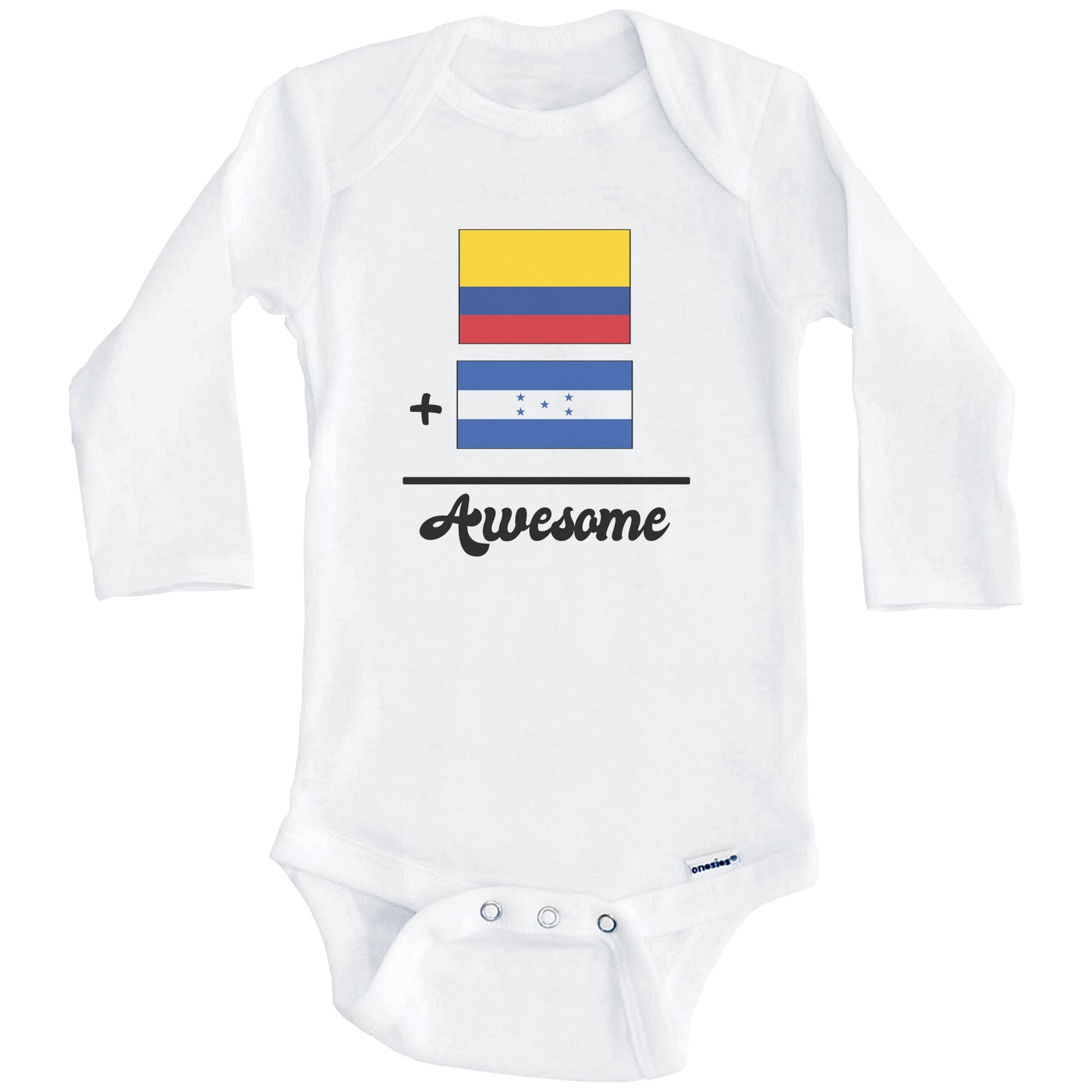Colombia Plus Honduras Equals Awesome Cute Colombian Honduran Flags One Piece Baby Bodysuit (Long Sleeves)