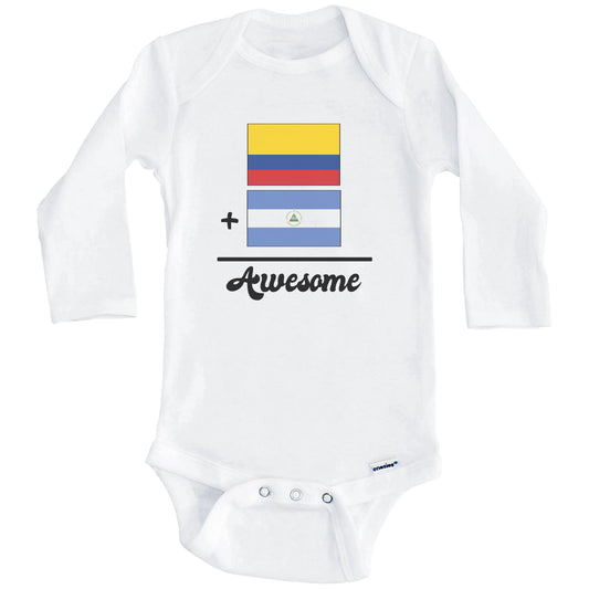 Colombia Plus Nicaragua Equals Awesome Cute Colombian Nicaraguan Flags One Piece Baby Bodysuit (Long Sleeves)