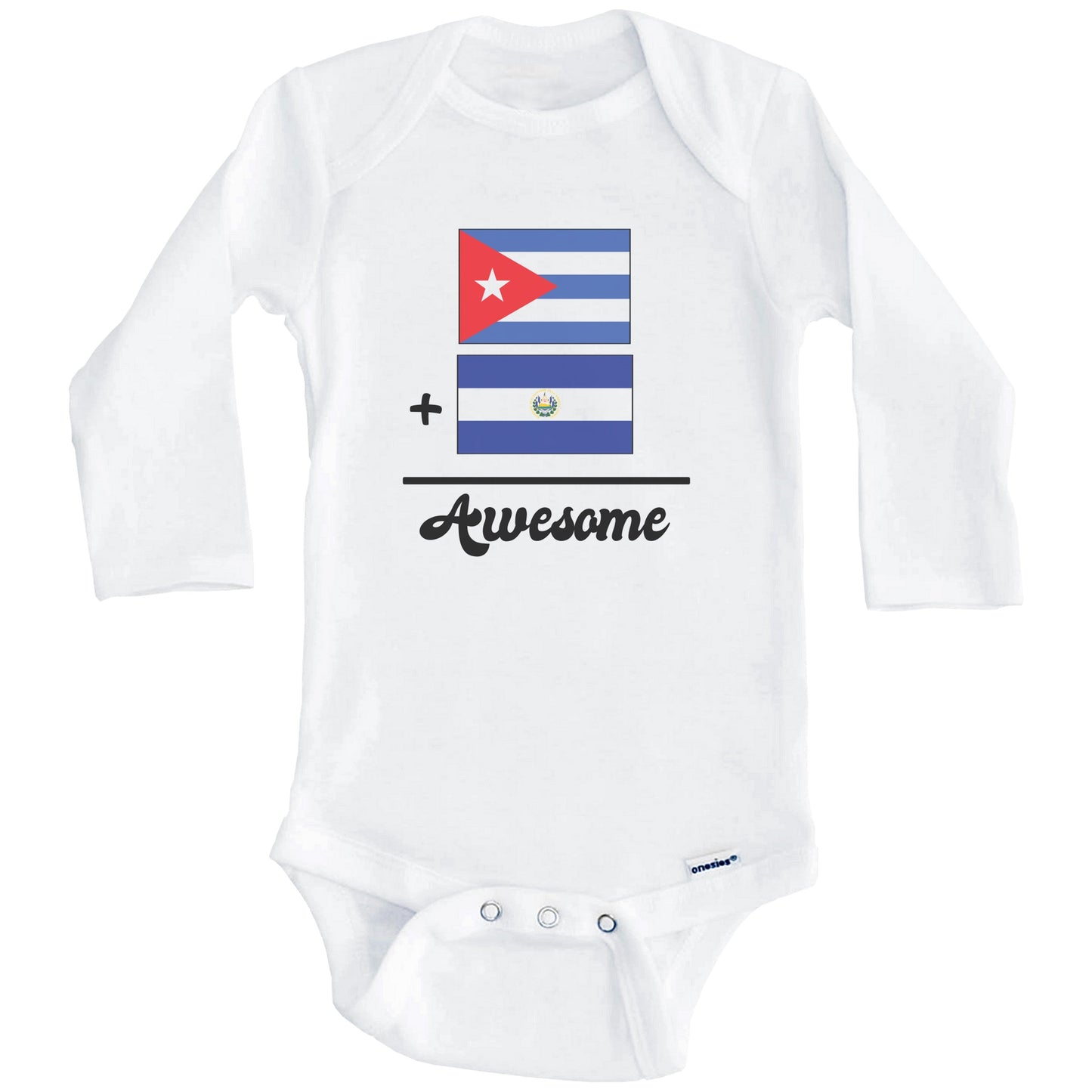 Cuba Plus El Salvador Equals Awesome Cute Cuban Salvadorian Flags One Piece Baby Bodysuit (Long Sleeves)
