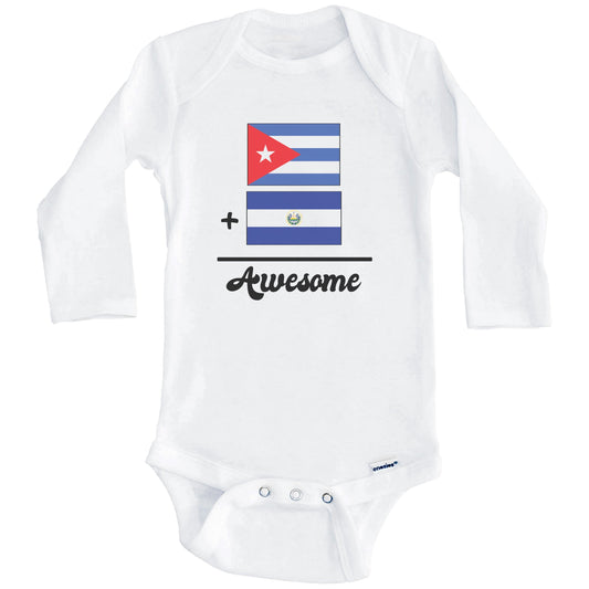 Cuba Plus El Salvador Equals Awesome Cute Cuban Salvadorian Flags One Piece Baby Bodysuit (Long Sleeves)