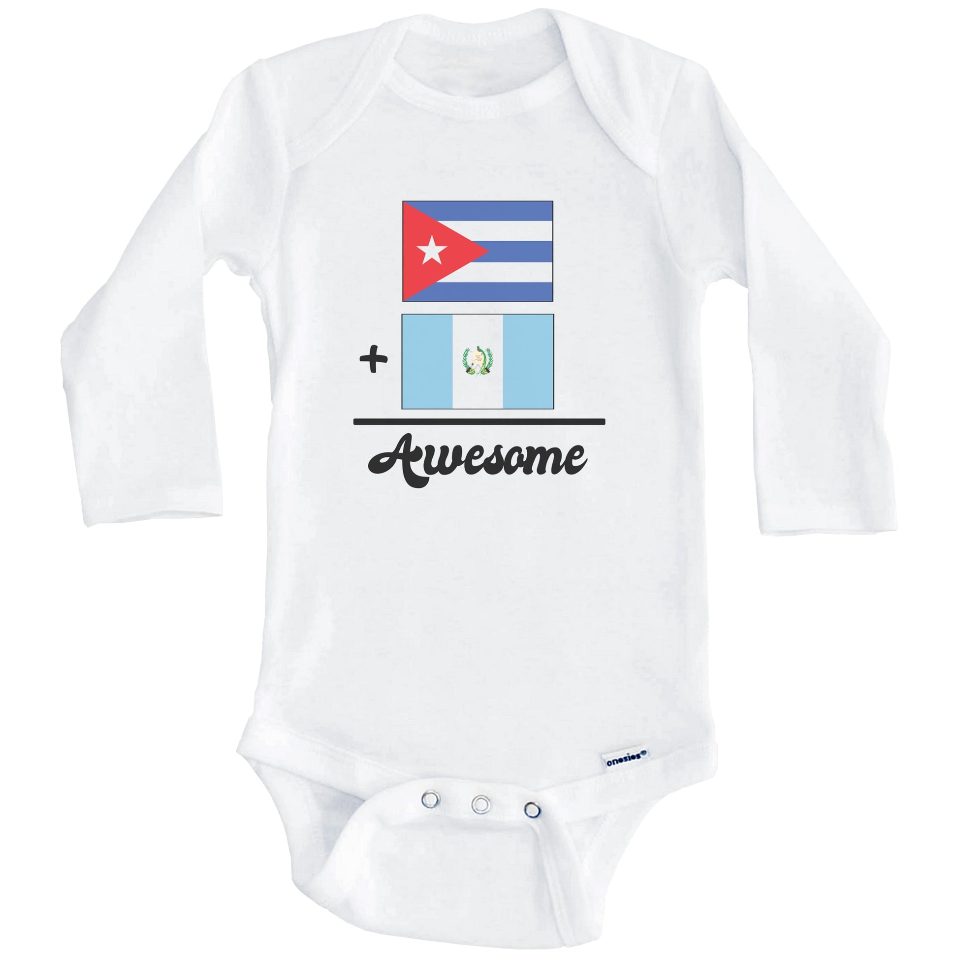 Cuba Plus Guatemala Equals Awesome Cute Cuban Guatemalan Flags One Piece Baby Bodysuit (Long Sleeves)