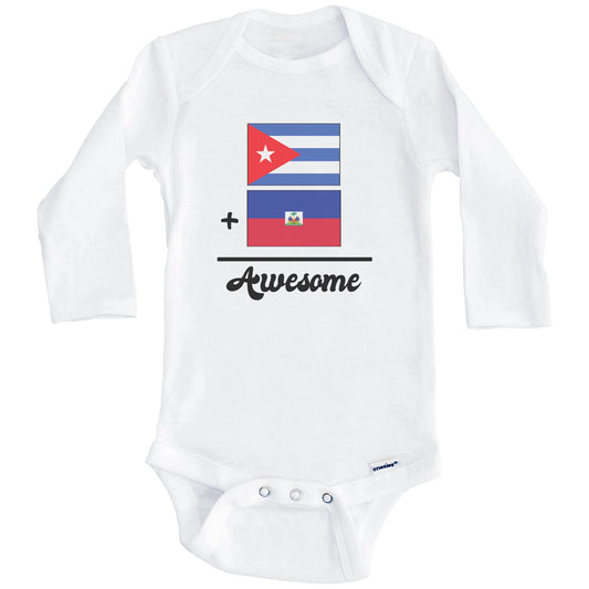 Cuba Plus Haiti Equals Awesome Cute Cuban Haitian Flags One Piece Baby Bodysuit (Long Sleeves)