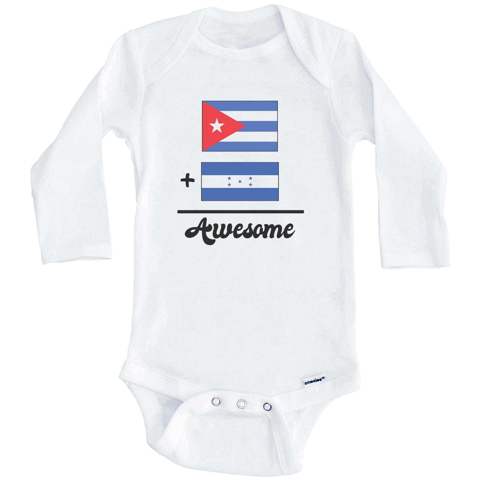Cuba Plus Honduras Equals Awesome Cute Cuban Honduran Flags One Piece Baby Bodysuit (Long Sleeves)