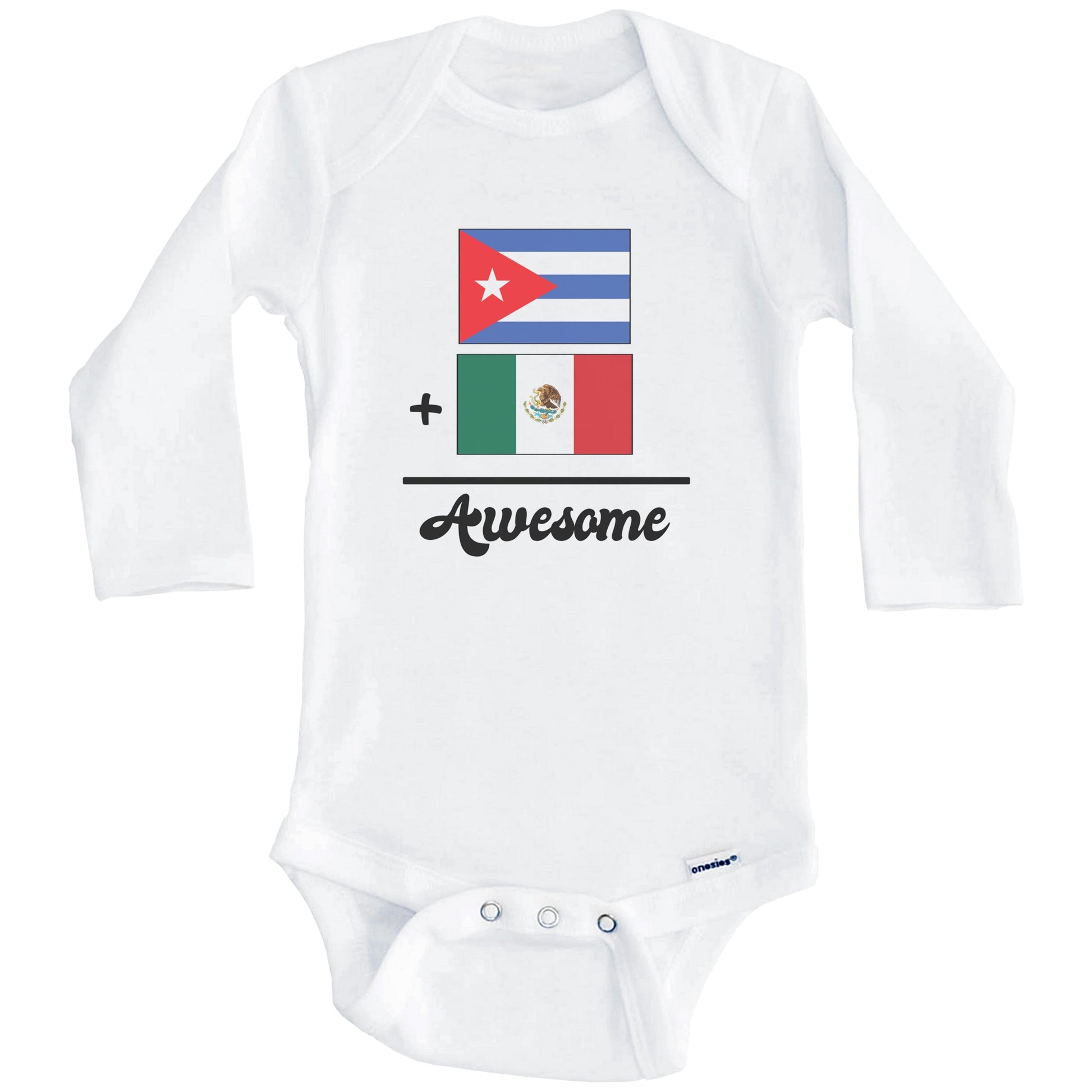 Cuba Plus Mexico Equals Awesome Cute Cuban Mexican Flags One Piece Baby Bodysuit (Long Sleeves)