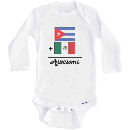 Cuba Plus Mexico Equals Awesome Cute Cuban Mexican Flags One Piece Baby Bodysuit (Long Sleeves)