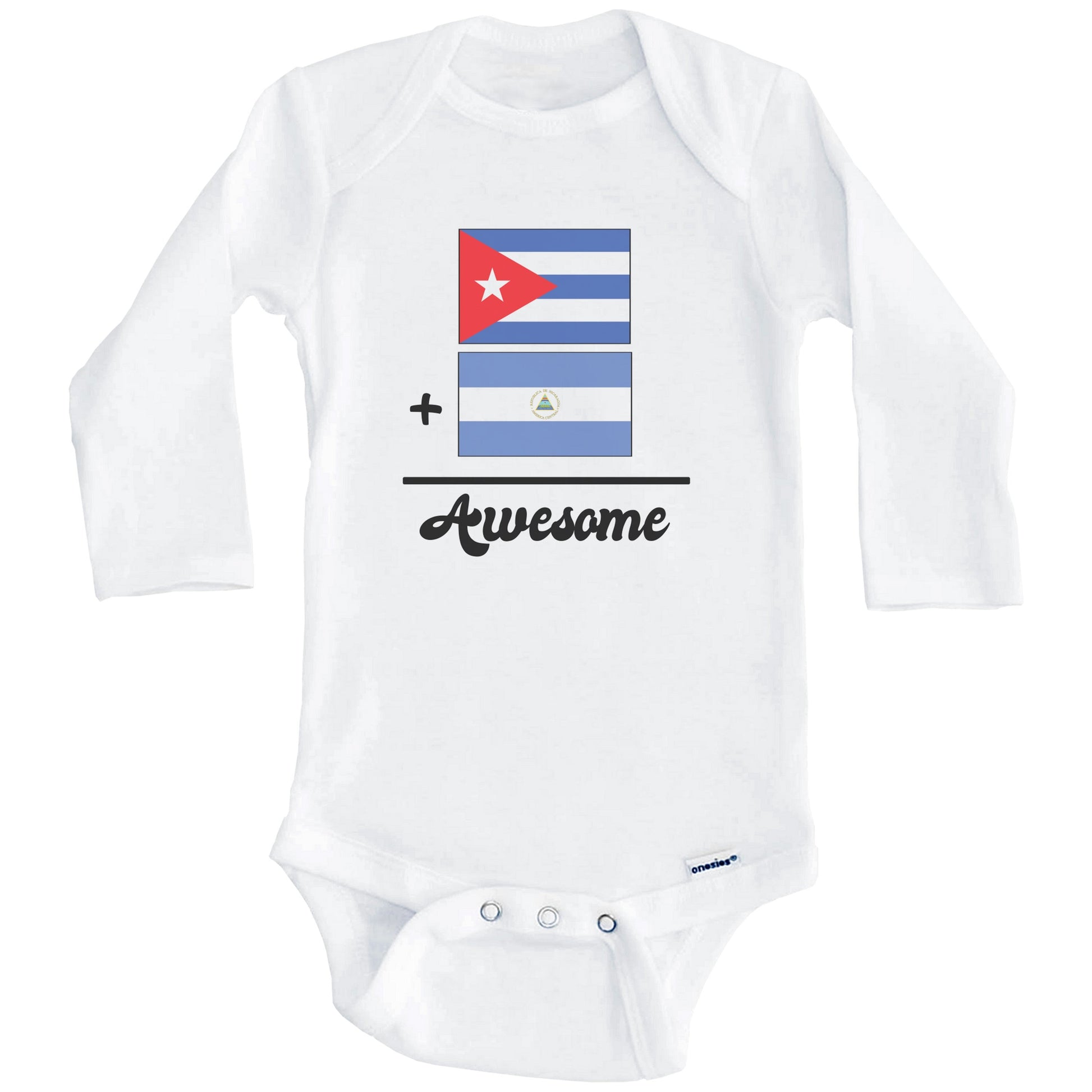 Cuba Plus Nicaragua Equals Awesome Cute Cuban Nicaraguan Flags One Piece Baby Bodysuit (Long Sleeves)