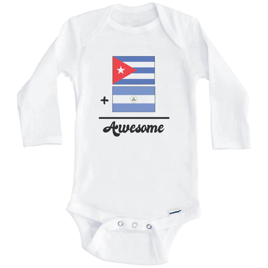 Cuba Plus Nicaragua Equals Awesome Cute Cuban Nicaraguan Flags One Piece Baby Bodysuit (Long Sleeves)