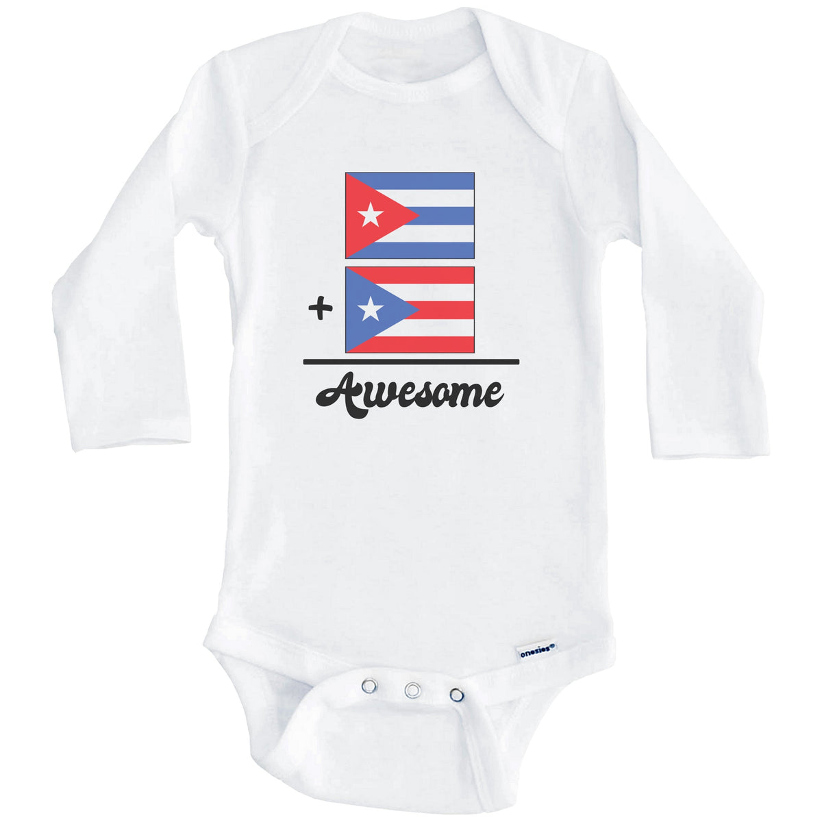 Cuba Plus Puerto Rico Equals Awesome Cute Cuban Puerto Rican Flags One Piece Baby Bodysuit (Long Sleeves)