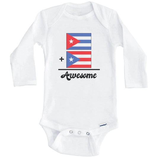 Cuba Plus Puerto Rico Equals Awesome Cute Cuban Puerto Rican Flags One Piece Baby Bodysuit (Long Sleeves)