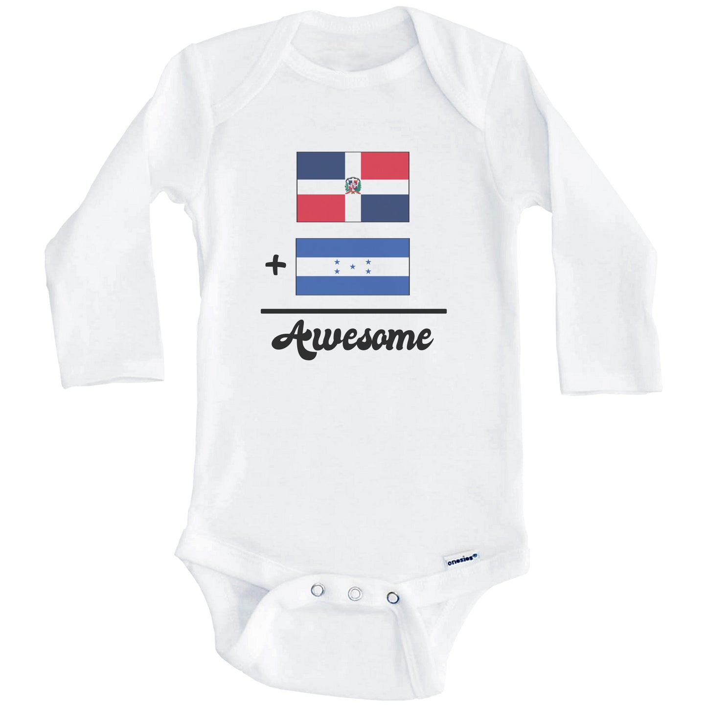 Dominican Republic Plus Honduras Equals Awesome Cute Dominican Honduran Flags One Piece Baby Bodysuit (Long Sleeves)