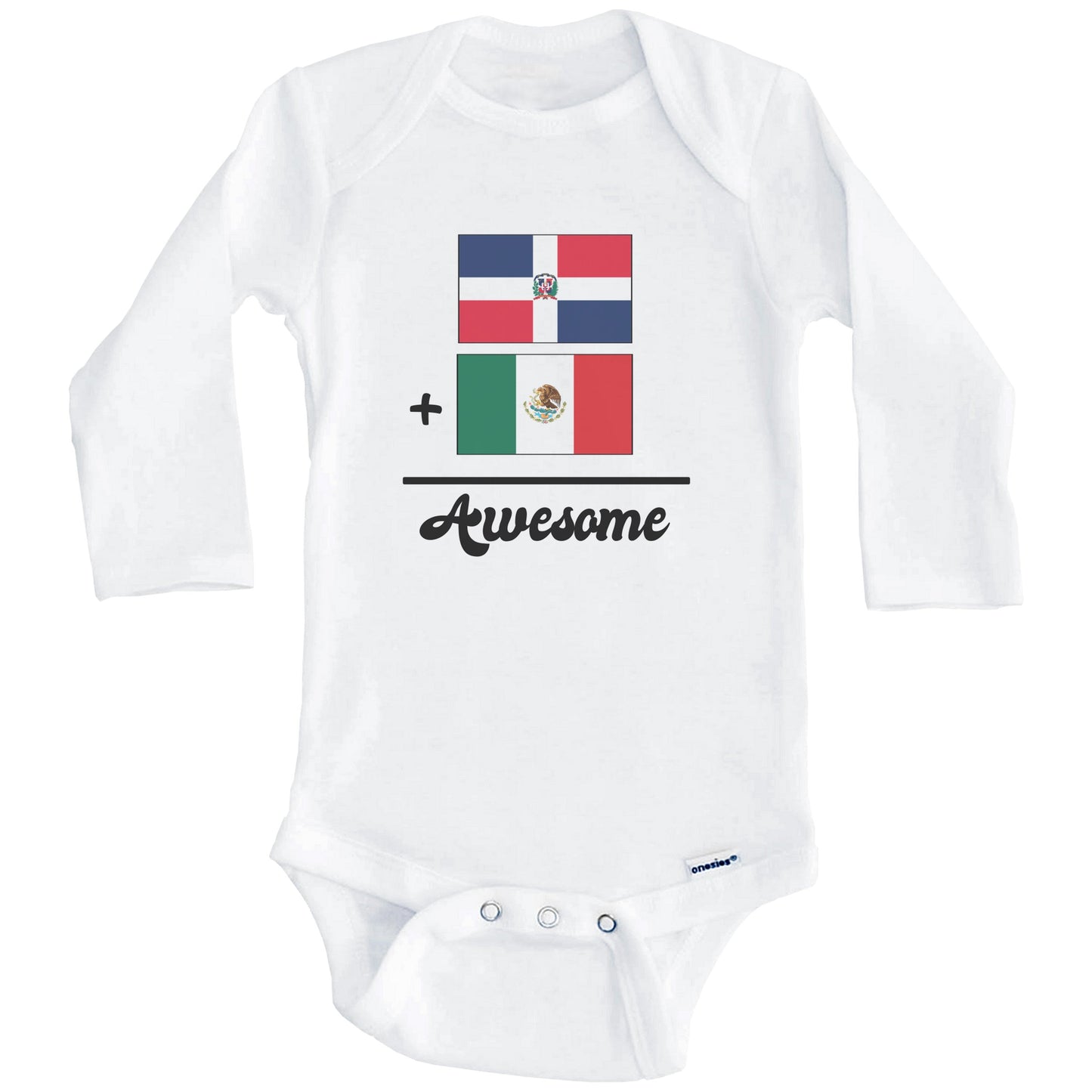 Dominican Republic Plus Mexico Equals Awesome Cute Dominican Mexican Flags One Piece Baby Bodysuit (Long Sleeves)
