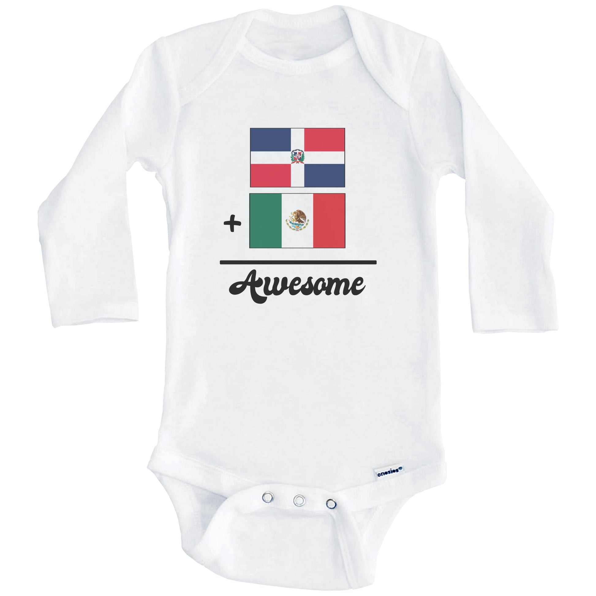 Dominican Republic Plus Mexico Equals Awesome Cute Dominican Mexican Flags One Piece Baby Bodysuit (Long Sleeves)