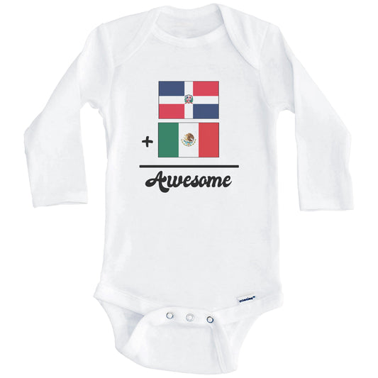 Dominican Republic Plus Mexico Equals Awesome Cute Dominican Mexican Flags One Piece Baby Bodysuit (Long Sleeves)
