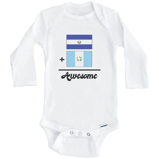 El Salvador Plus Guatemala Equals Awesome Cute Salvadorian Guatemalan Flags One Piece Baby Bodysuit (Long Sleeves)