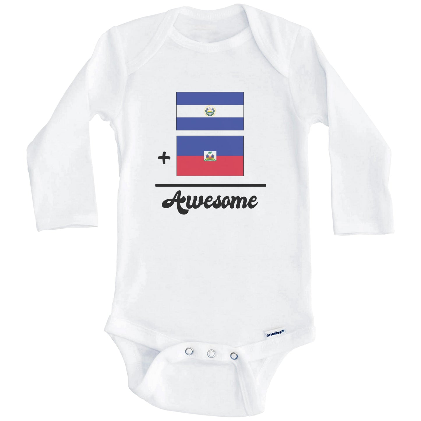 El Salvador Plus Haiti Equals Awesome Cute Salvadorian Haitian Flags One  Piece Baby Bodysuit (Long Sleeves)