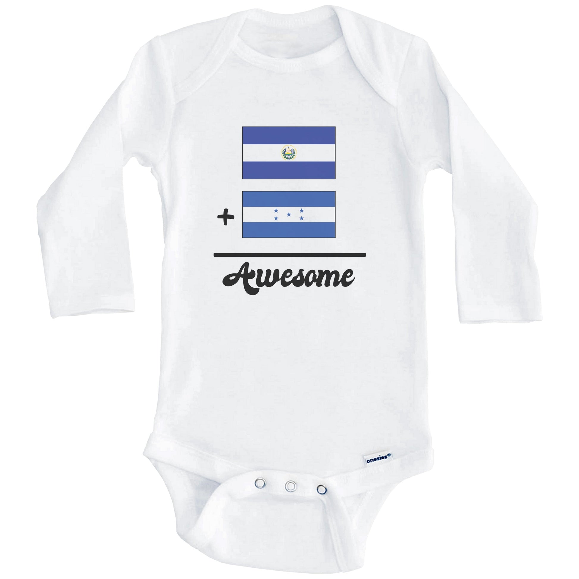 El Salvador Plus Honduras Equals Awesome Cute Salvadorian Honduran Flags  One Piece Baby Bodysuit (Long Sleeves)