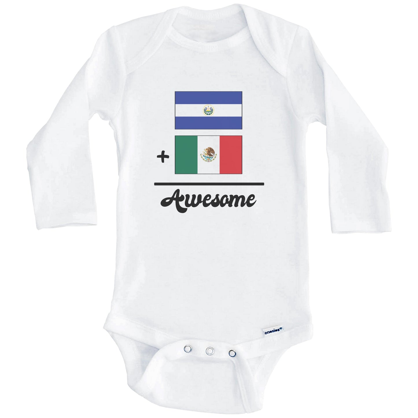 El Salvador Plus Mexico Equals Awesome Cute Salvadorian Mexican Flags One Piece Baby Bodysuit (Long Sleeves)