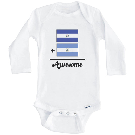 El Salvador Plus Nicaragua Equals Awesome Cute Salvadorian Nicaraguan Flags One Piece Baby Bodysuit (Long Sleeves)