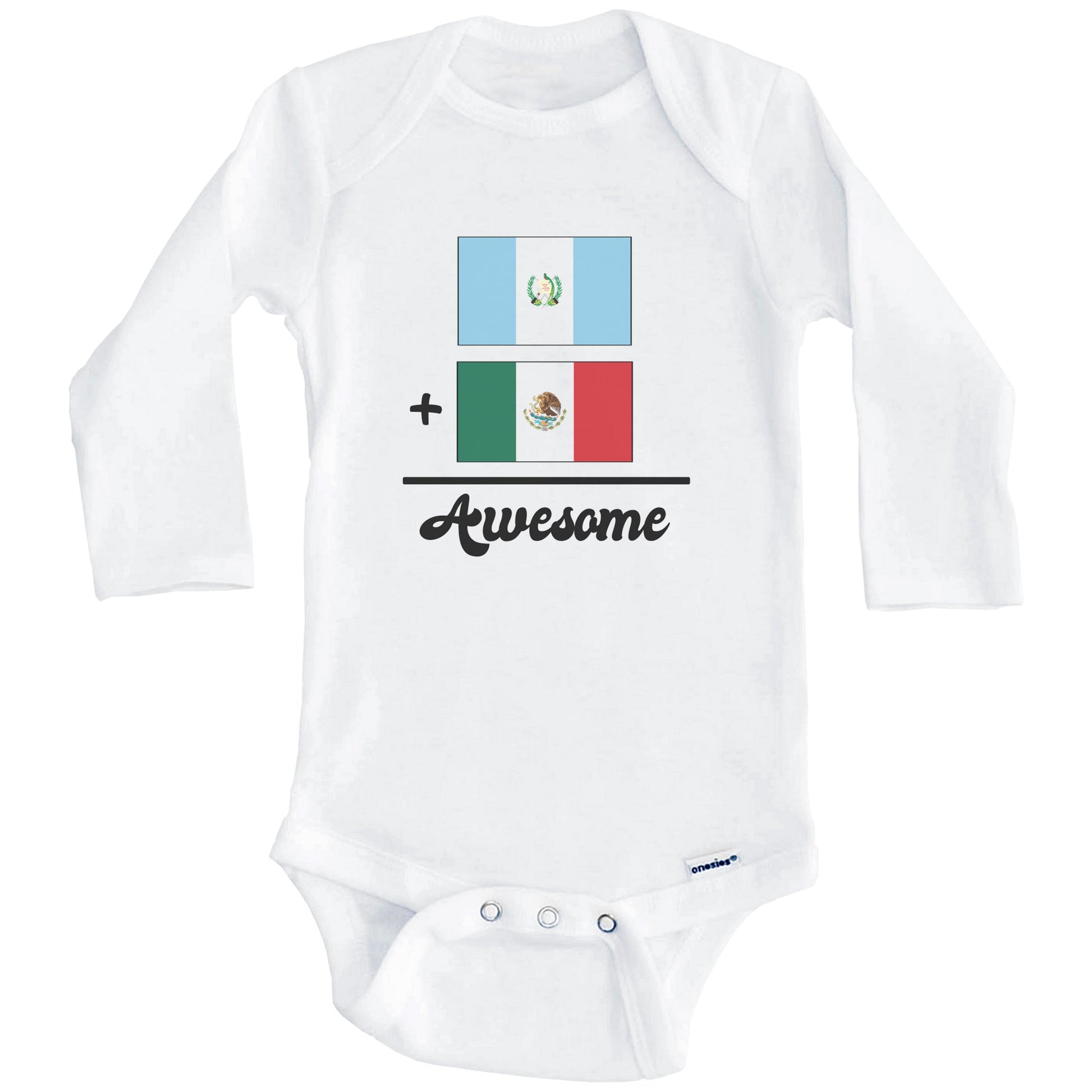 Guatemala Plus Mexico Equals Awesome Cute Guatemalan Mexican Flags One Piece Baby Bodysuit (Long Sleeves)