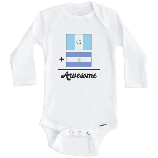Guatemala Plus Nicaragua Equals Awesome Cute Guatemalan Nicaraguan Flags One Piece Baby Bodysuit (Long Sleeves)