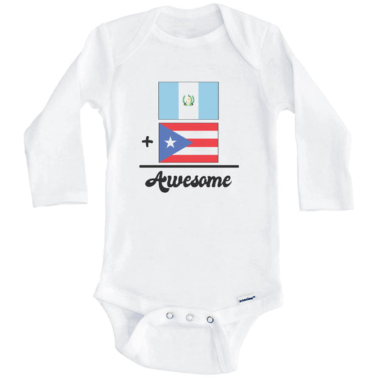 Guatemala Plus Puerto Rico Equals Awesome Cute Guatemalan Puerto Rican Flags One Piece Baby Bodysuit (Long Sleeves)