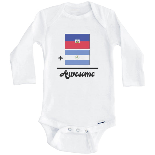 Haiti Plus Nicaragua Equals Awesome Cute Haitian Nicaraguan Flags One Piece Baby Bodysuit (Long Sleeves)