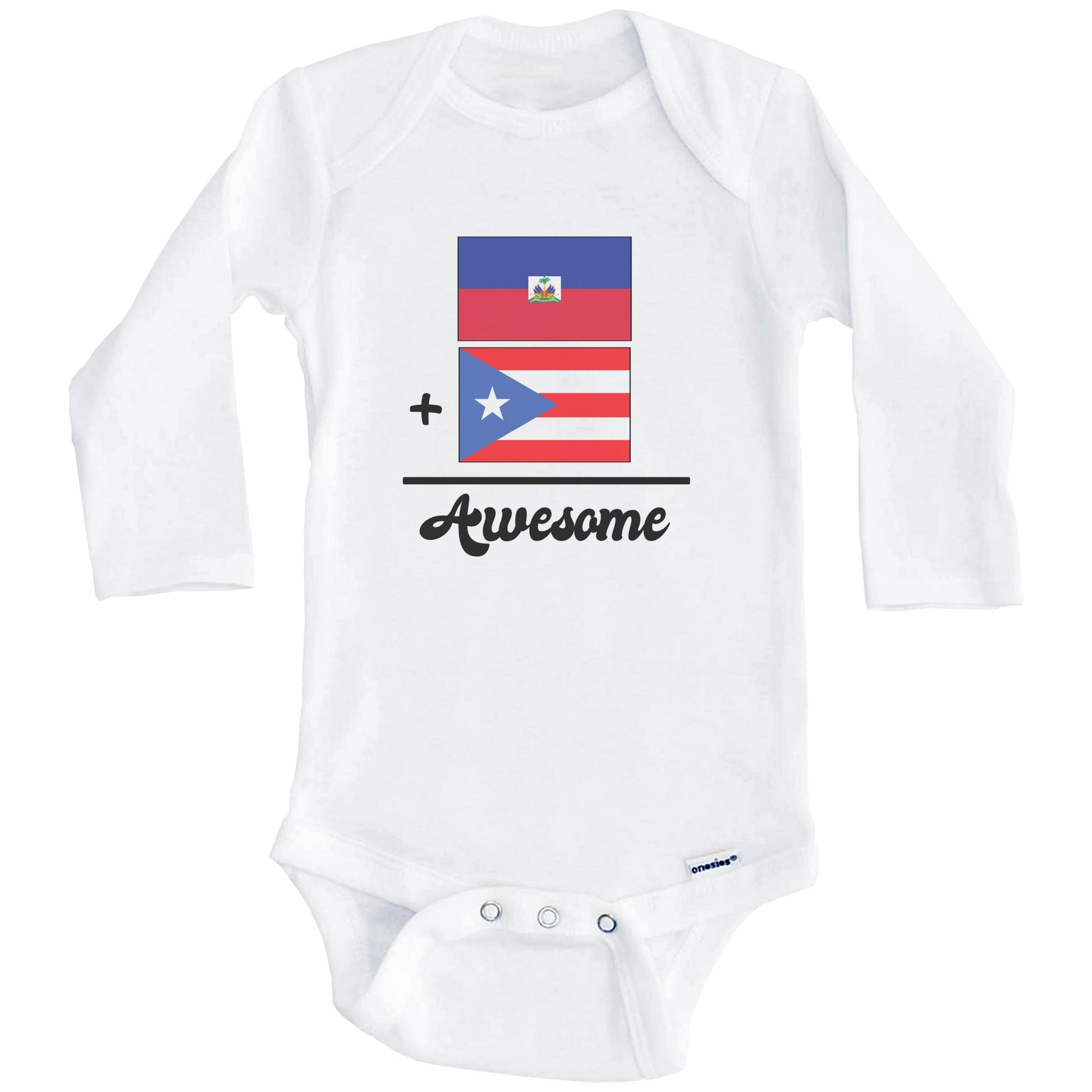 Haiti Plus Puerto Rico Equals Awesome Cute Haitian Puerto Rican Flags One Piece Baby Bodysuit (Long Sleeves)