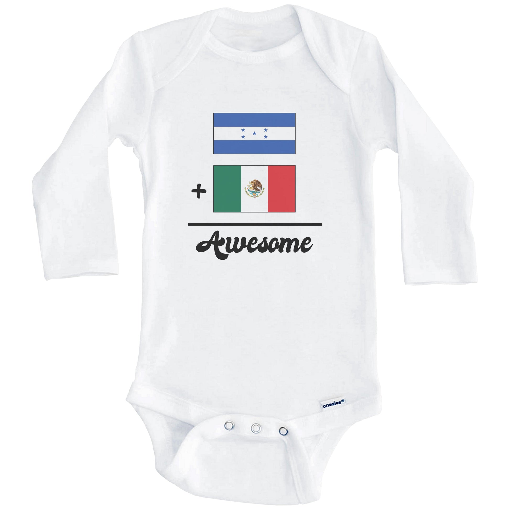 Honduras Plus Mexico Equals Awesome Cute Honduran Mexican Flags One Piece Baby Bodysuit (Long Sleeves)
