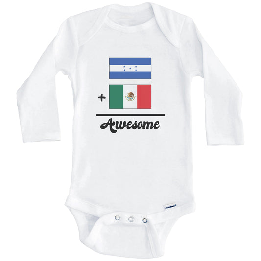 Honduras Plus Mexico Equals Awesome Cute Honduran Mexican Flags One Piece Baby Bodysuit (Long Sleeves)