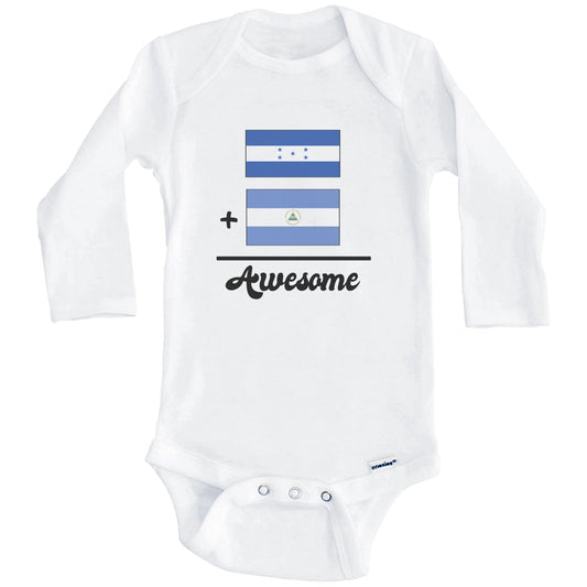 Honduras Plus Nicaragua Equals Awesome Cute Honduran Nicaraguan Flags One Piece Baby Bodysuit (Long Sleeves)