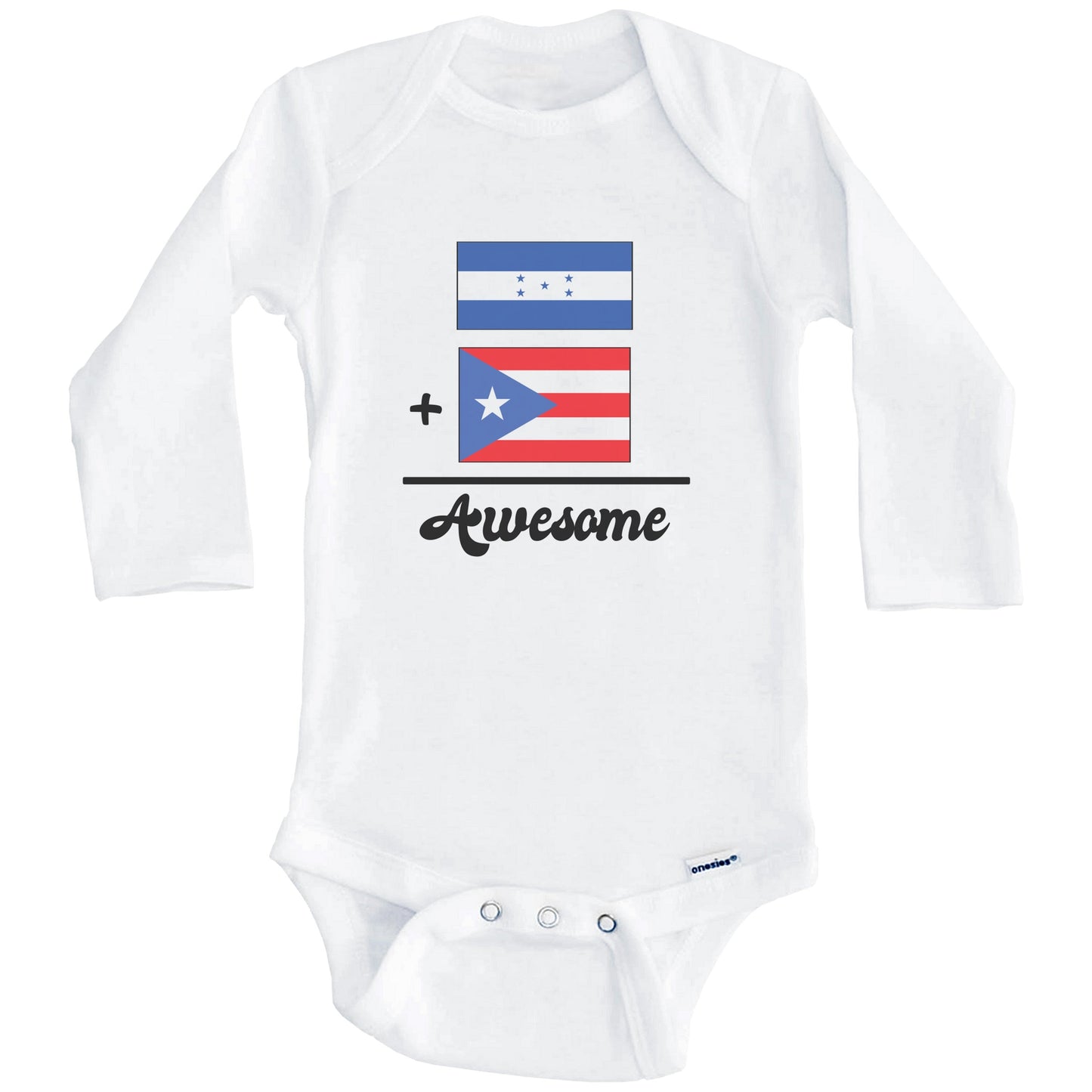 Honduras Plus Puerto Rico Equals Awesome Cute Honduran Puerto Rican Flags One Piece Baby Bodysuit (Long Sleeves)