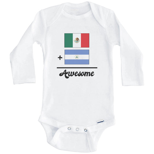 Mexico Plus Nicaragua Equals Awesome Cute Mexican Nicaraguan Flags One Piece Baby Bodysuit (Long Sleeves)