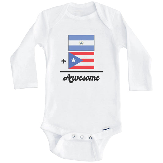 Nicaragua Plus Puerto Rico Equals Awesome Cute Nicaraguan Puerto Rican Flags One Piece Baby Bodysuit (Long Sleeves)