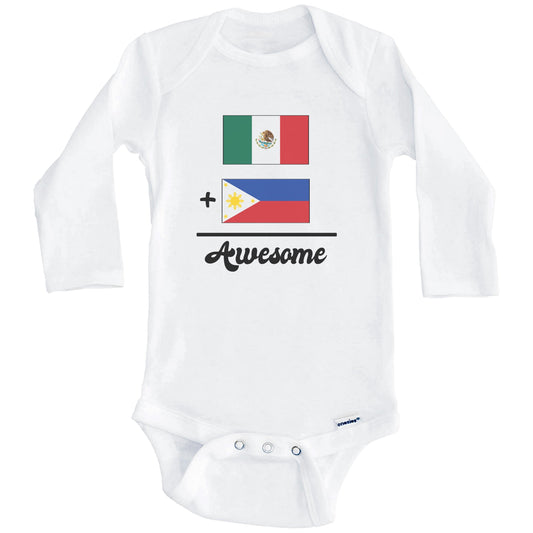 Mexico Plus Philippines Equals Awesome Cute Mexican Filipino Flags One Piece Baby Bodysuit (Long Sleeves)