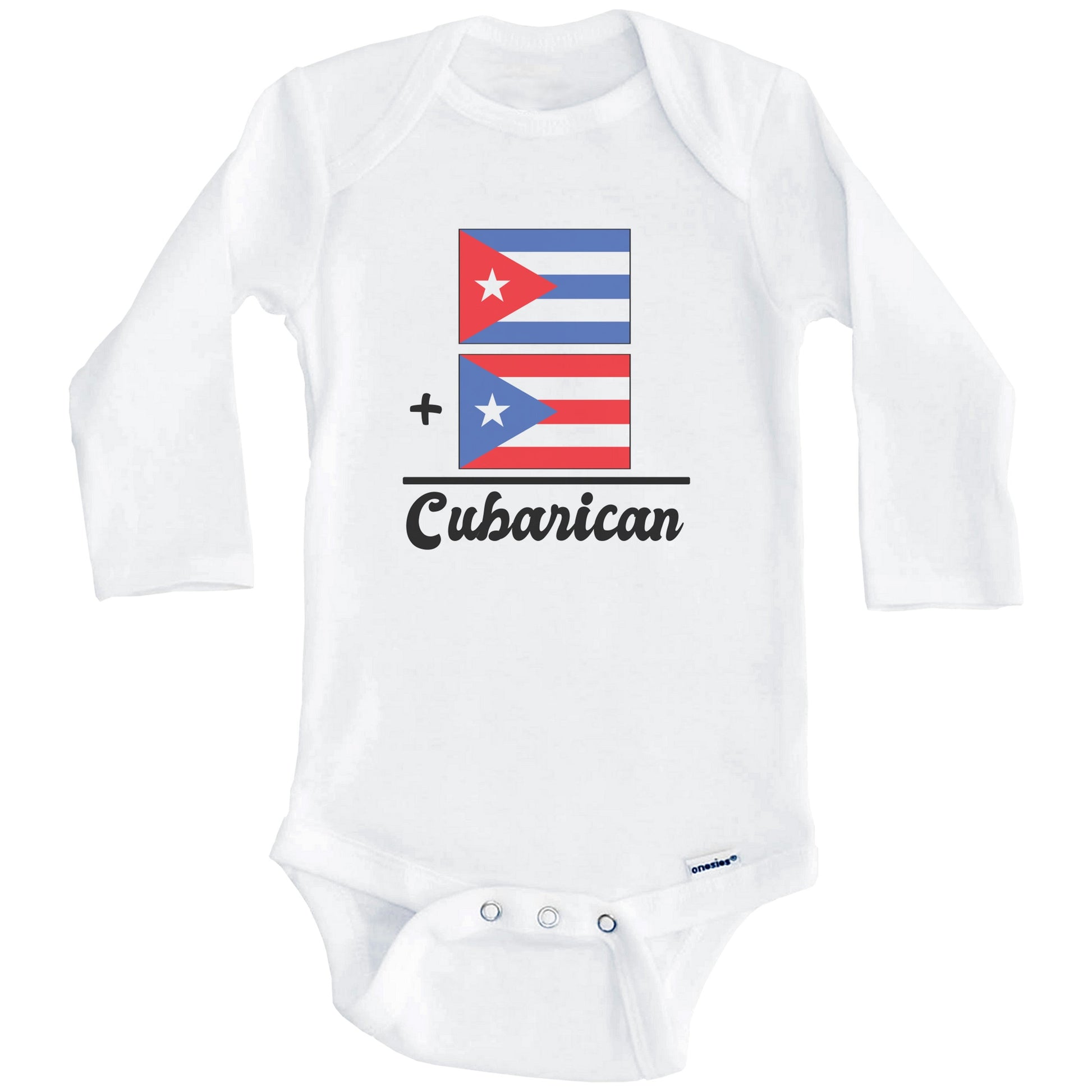 Cuba Plus Puerto Rico Equals Cubarican Cute Cuba Puerto Rican Flags One Piece Baby Bodysuit (Long Sleeves)
