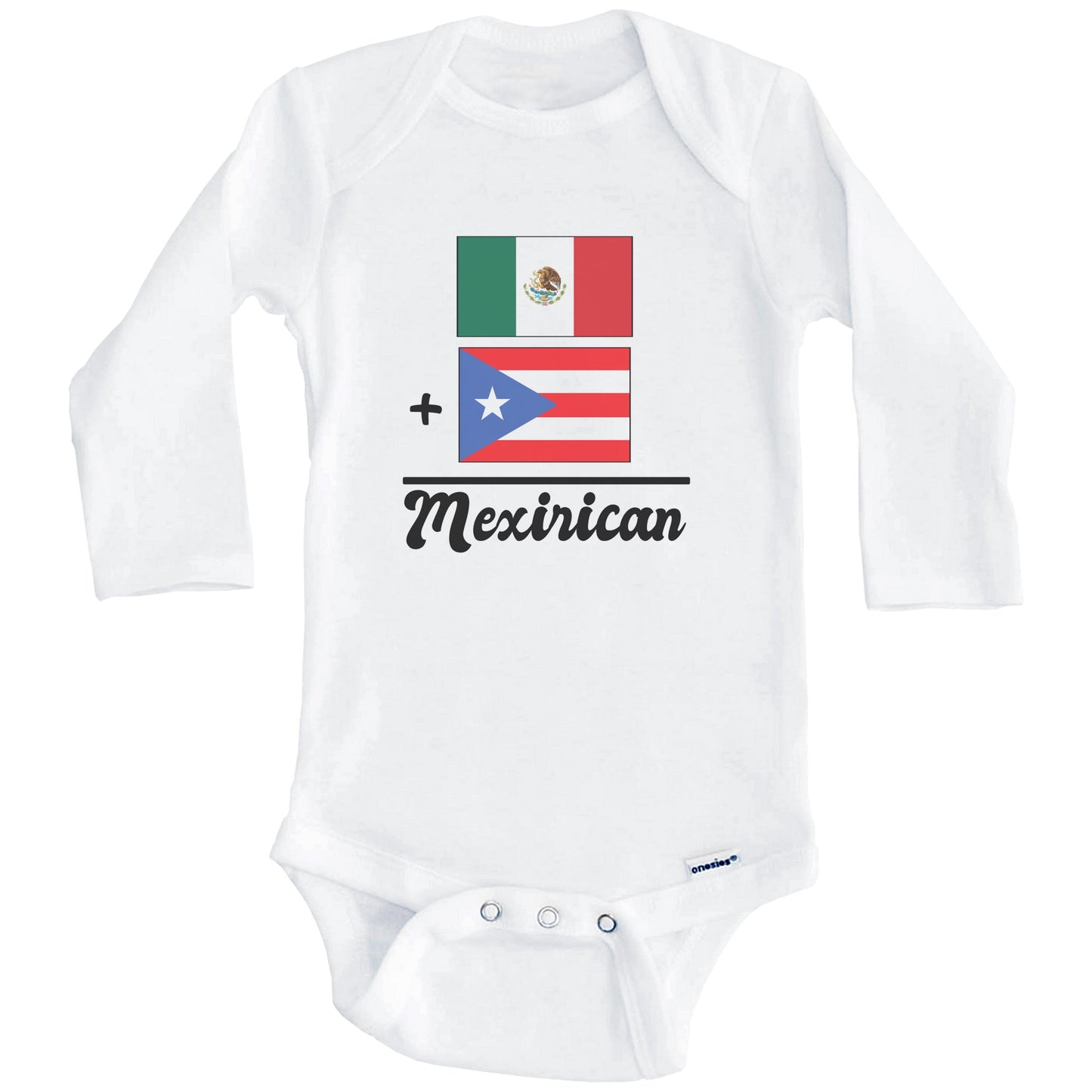 Mexico Plus Puerto Rico Equals Mexirican Cute Mexican Puerto Rican Flags One Piece Baby Bodysuit (Long Sleeves)