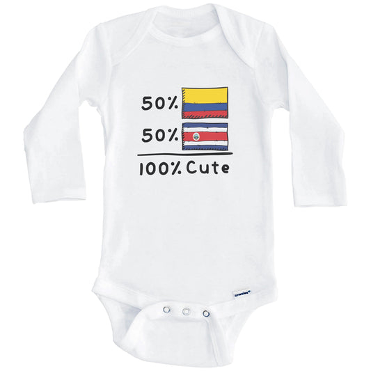 50% Colombian Plus 50% Costa Rican Equals 100% Cute Colombia Costa Rica Flags Baby Bodysuit (Long Sleeves)