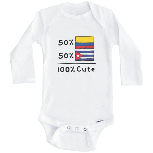 50% Colombian Plus 50% Cuban Equals 100% Cute Colombia Cuba Flags Baby Bodysuit (Long Sleeves)