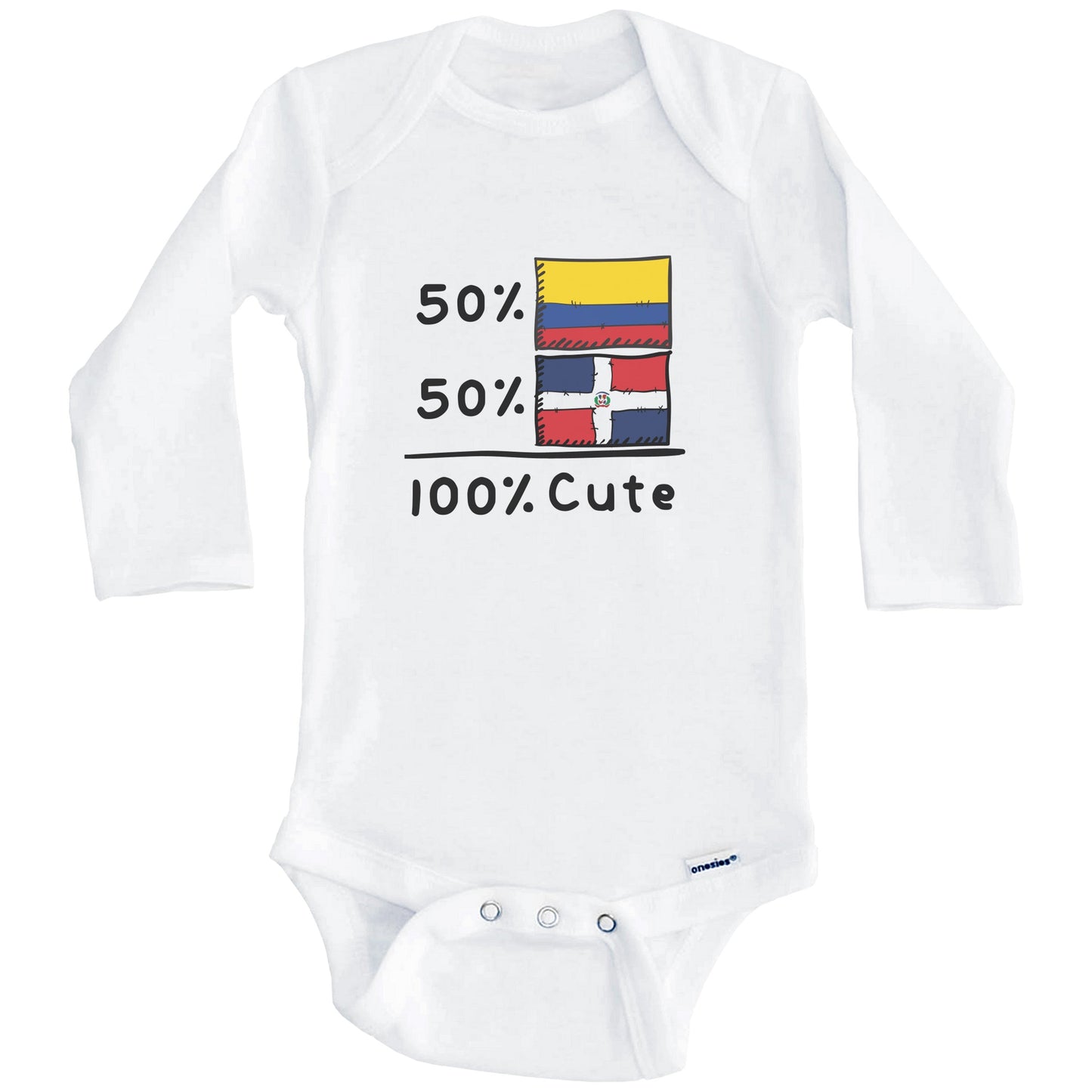 50% Colombian Plus 50% Dominican Equals 100% Cute Colombia Dominican Republic Flags Baby Bodysuit (Long Sleeves)