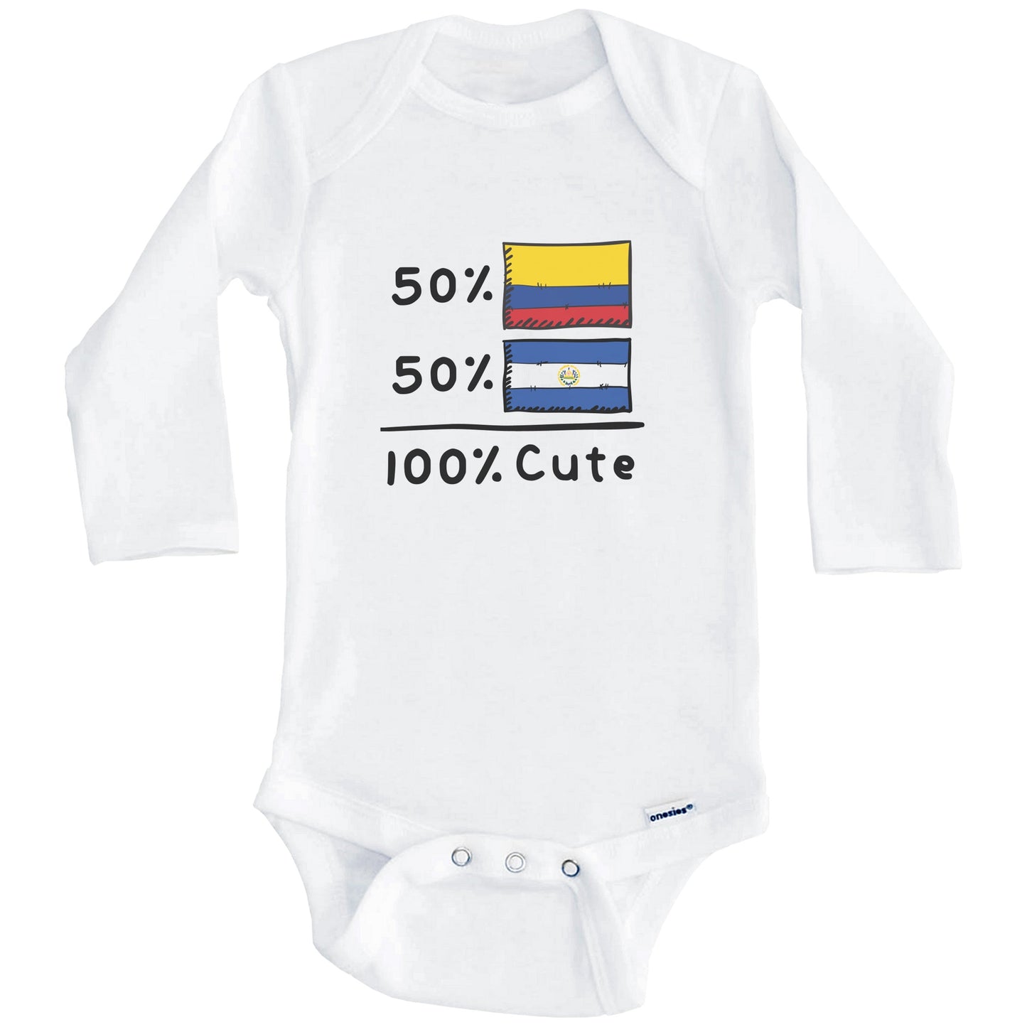 50% Colombian Plus 50% Salvadorian Equals 100% Cute Colombia El Salvador Flags Baby Bodysuit (Long Sleeves)