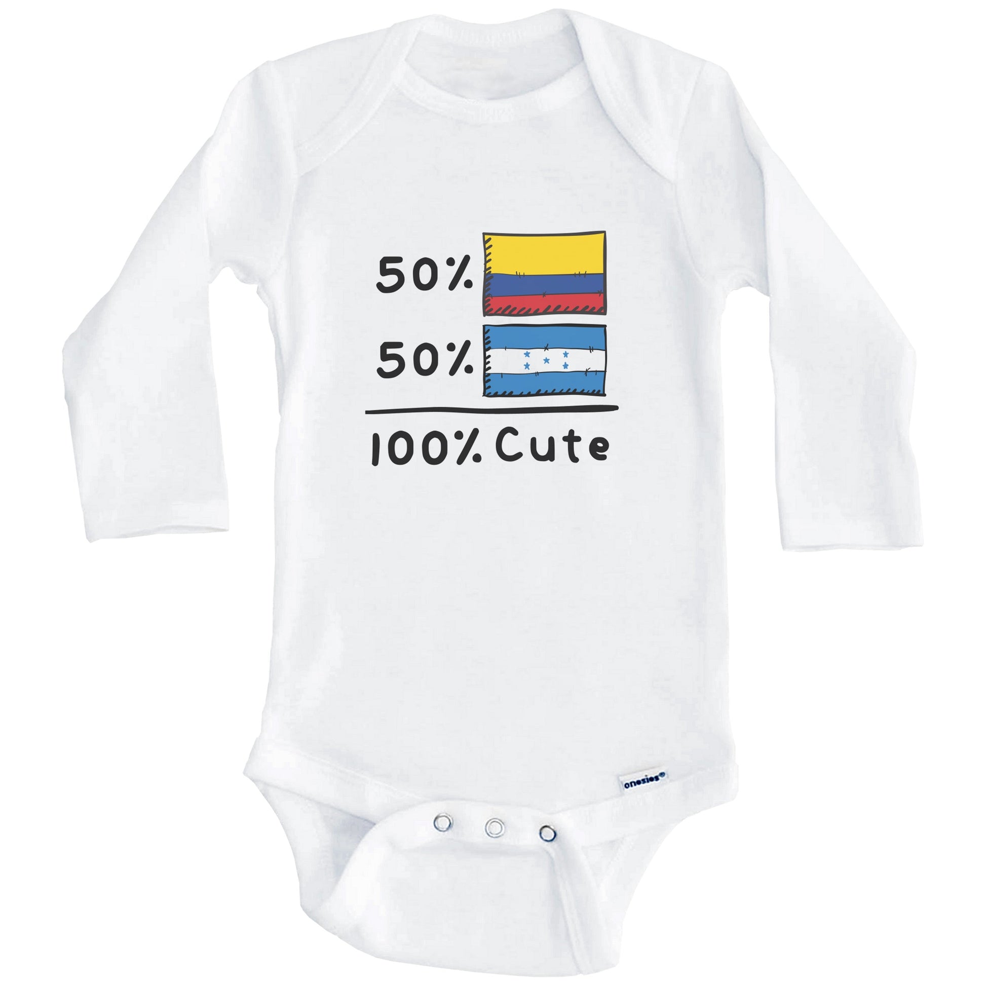 50% Colombian Plus 50% Honduran Equals 100% Cute Colombia Honduras Flags Baby Bodysuit (Long Sleeves)