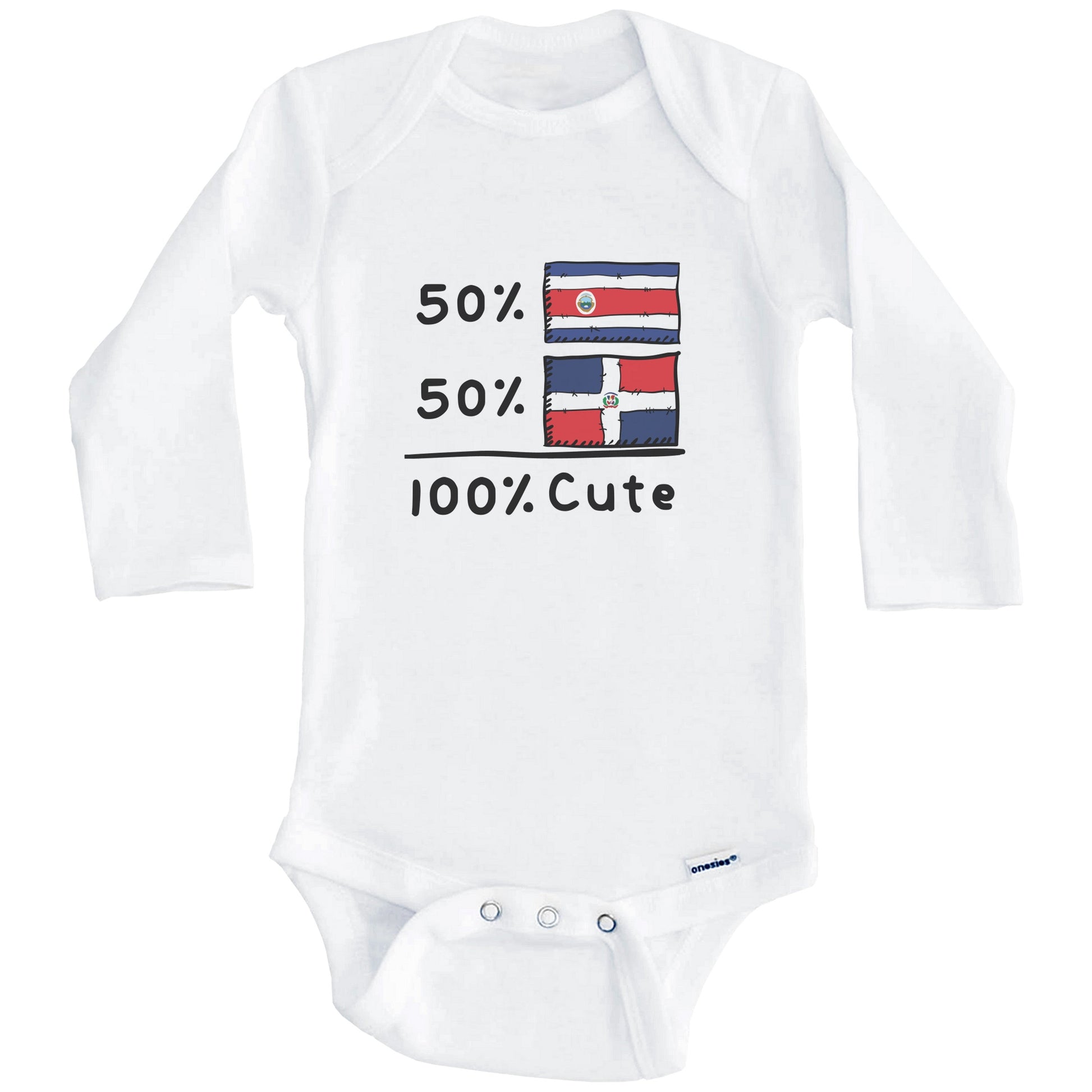 50% Costa Rican Plus 50% Dominican Equals 100% Cute Costa Rica Dominican Republic Flags Baby Bodysuit (Long Sleeves)