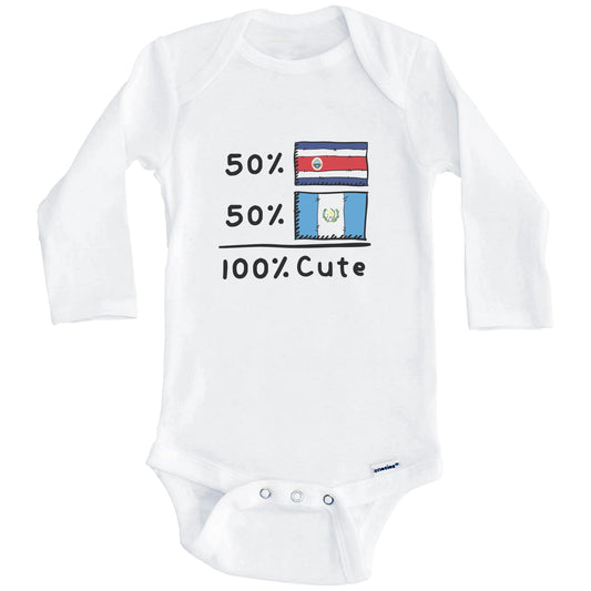 50% Costa Rican Plus 50% Guatemalan Equals 100% Cute Costa Rica Guatemala Flags Baby Bodysuit (Long Sleeves)